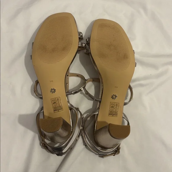 WHBM Cindy Metallic Leather Strappy Studded Block Heel Sandals - Picture 8 of 9